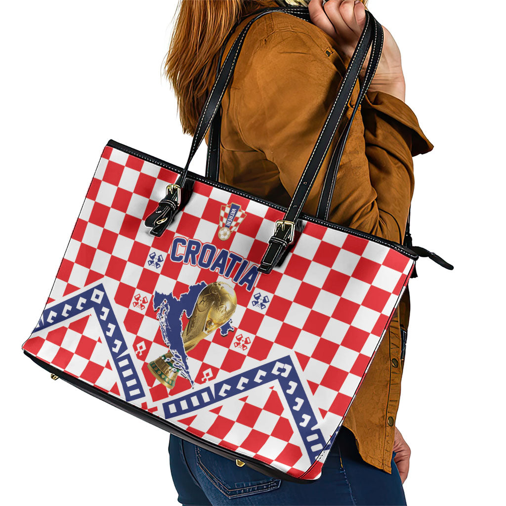 World Football Croatia Leather Tote Bag Fearless Red Check Power