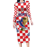 Custom World Football Croatia Long Sleeve Bodycon Dress Fearless Red Check Power