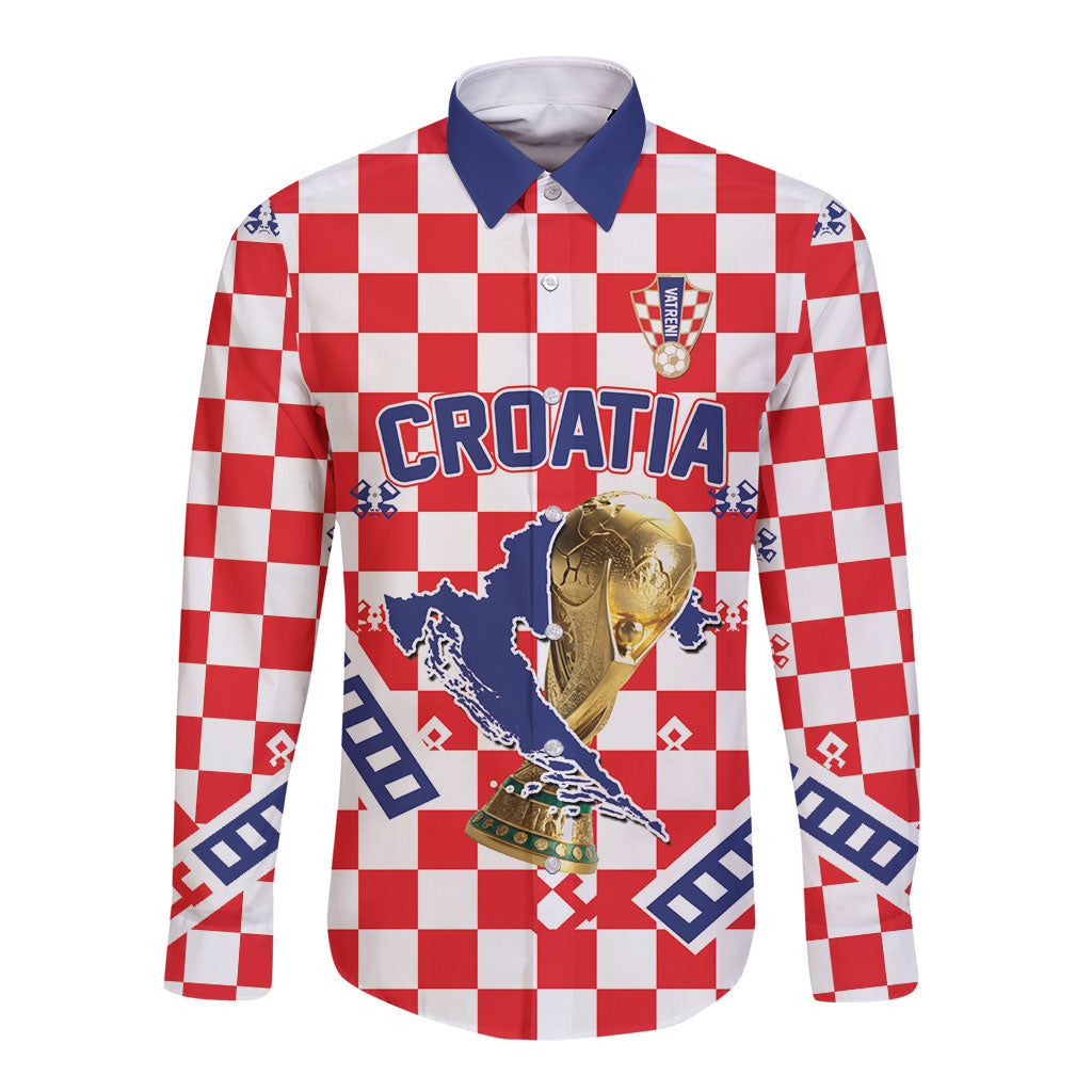 Custom World Football Croatia Long Sleeve Button Shirt Fearless Red Check Power