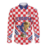 Custom World Football Croatia Long Sleeve Button Shirt Fearless Red Check Power