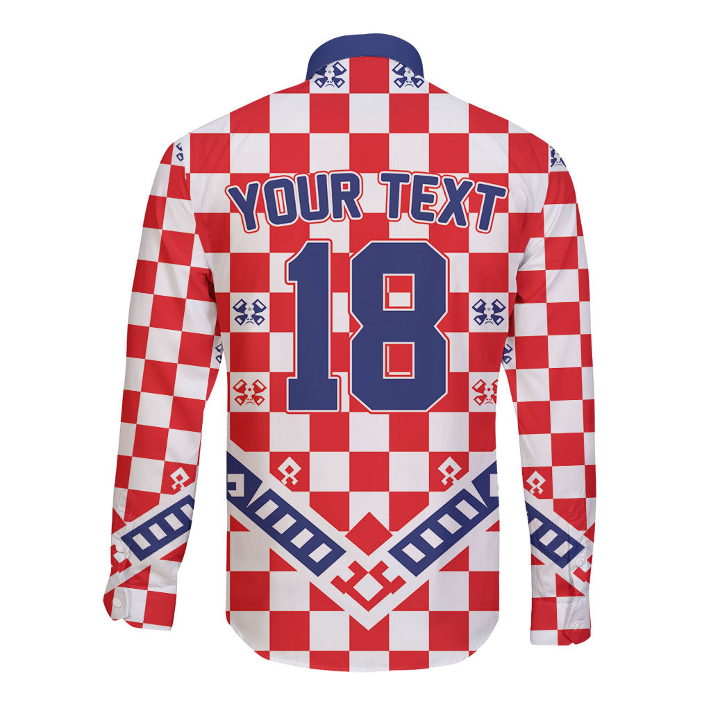 Custom World Football Croatia Long Sleeve Button Shirt Fearless Red Check Power