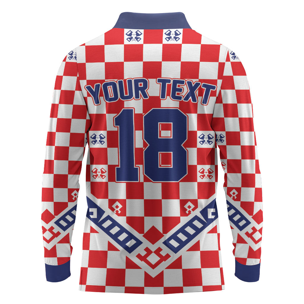 Custom World Football Croatia Long Sleeve Polo Shirt Fearless Red Check Power