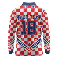 Custom World Football Croatia Long Sleeve Polo Shirt Fearless Red Check Power