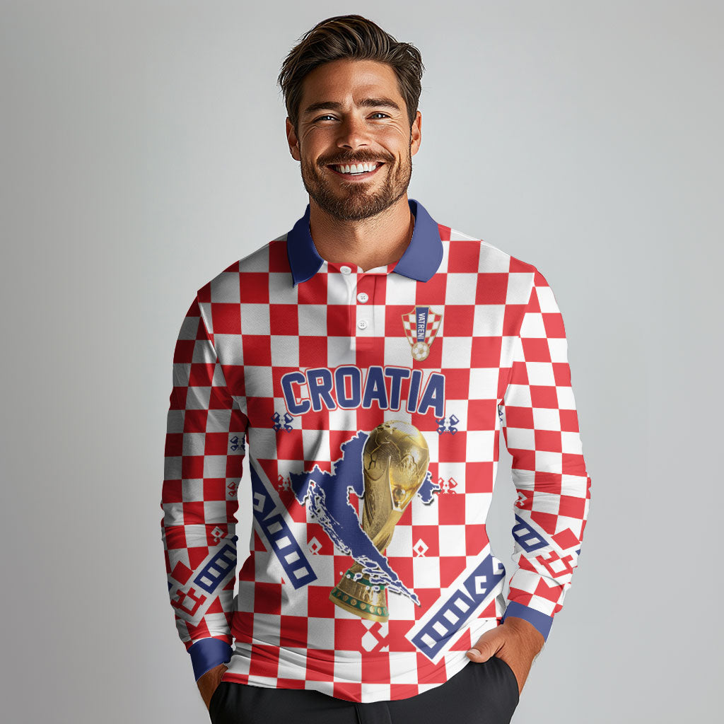 Custom World Football Croatia Long Sleeve Polo Shirt Fearless Red Check Power