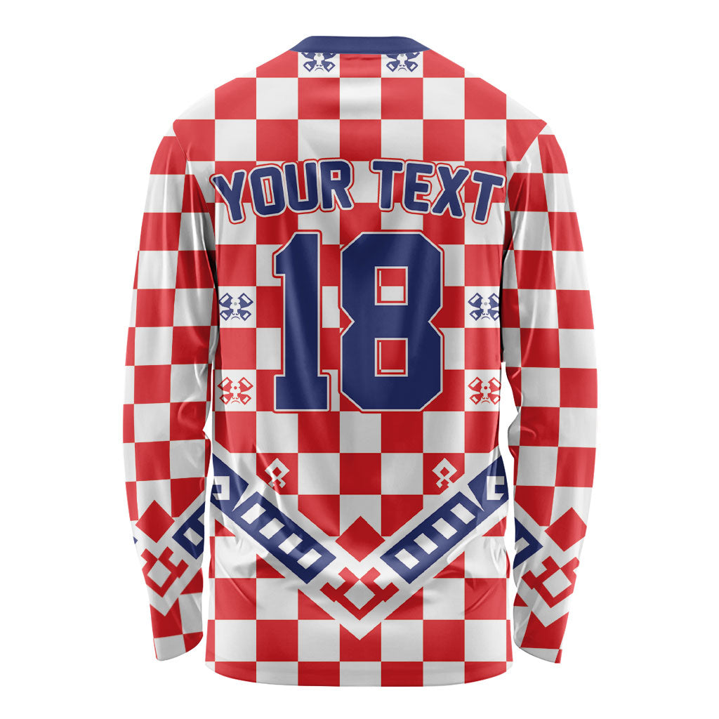 Custom World Football Croatia Long Sleeve Shirt Fearless Red Check Power