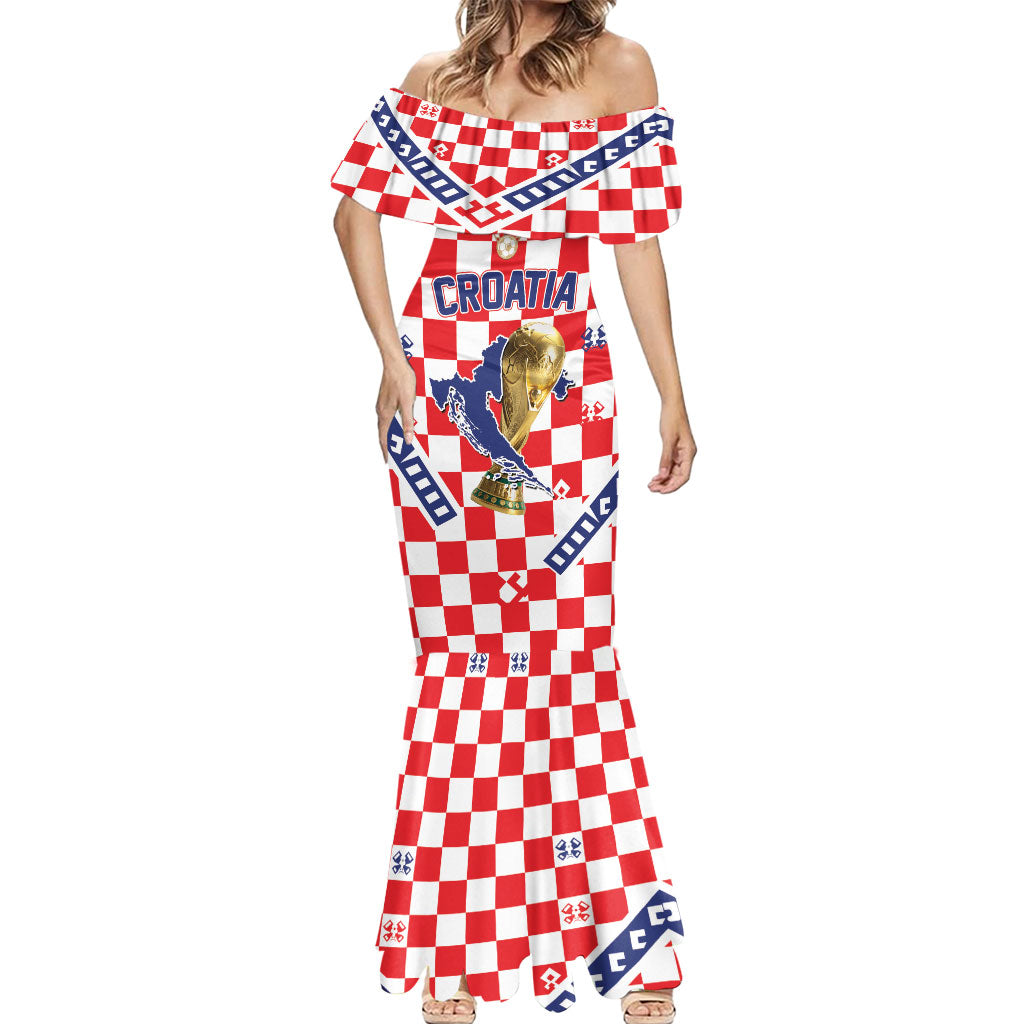 Custom World Football Croatia Mermaid Dress Fearless Red Check Power