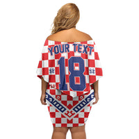 Custom World Football Croatia Off Shoulder Short Dress Fearless Red Check Power