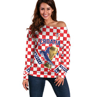 Custom World Football Croatia Off Shoulder Sweater Fearless Red Check Power
