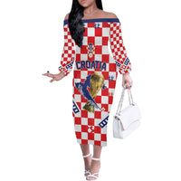 Custom World Football Croatia Off The Shoulder Long Sleeve Dress Fearless Red Check Power