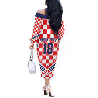 Custom World Football Croatia Off The Shoulder Long Sleeve Dress Fearless Red Check Power