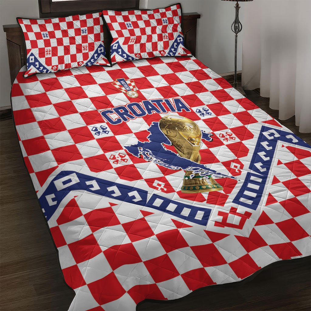 World Football Croatia Quilt Bed Set Fearless Red Check Power