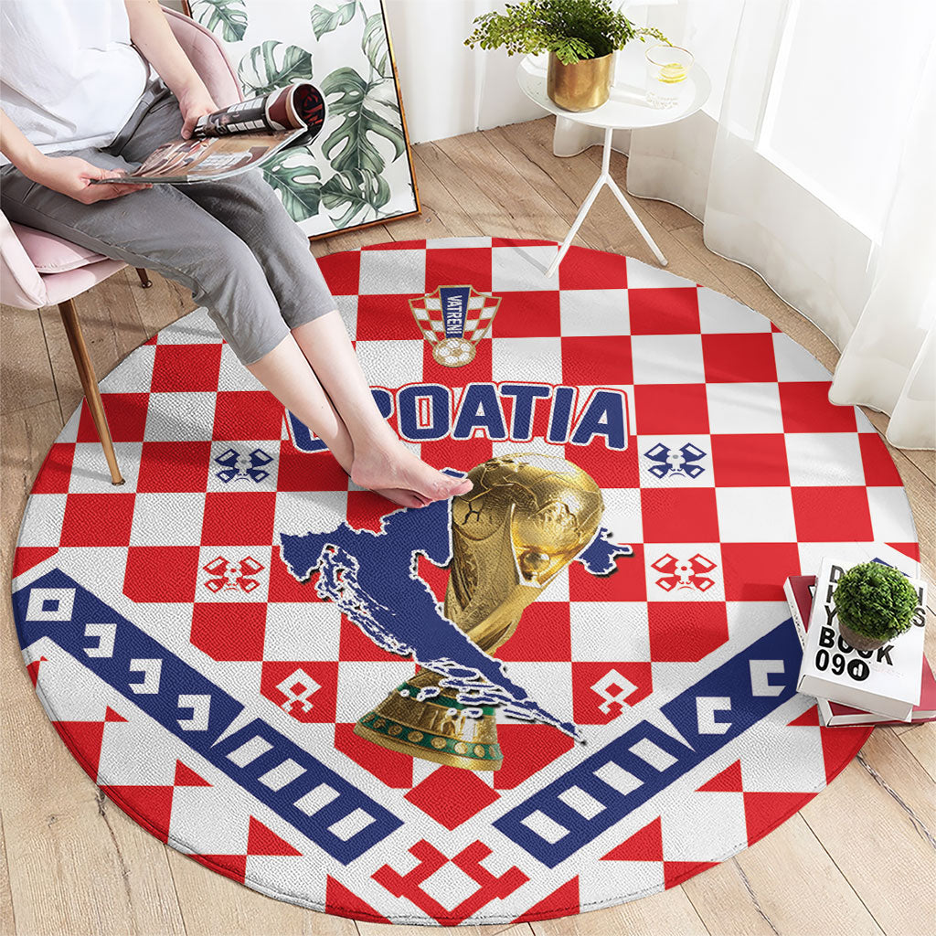 World Football Croatia Round Carpet Fearless Red Check Power