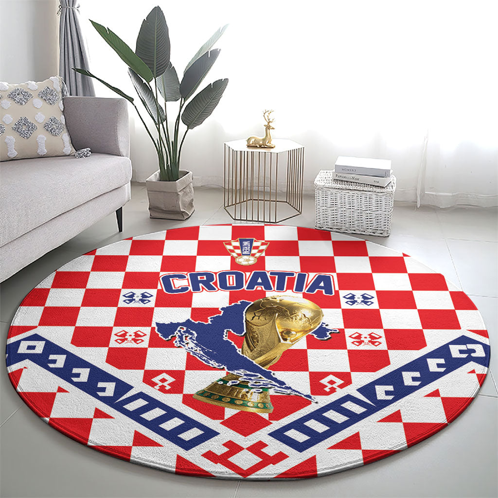 World Football Croatia Round Carpet Fearless Red Check Power