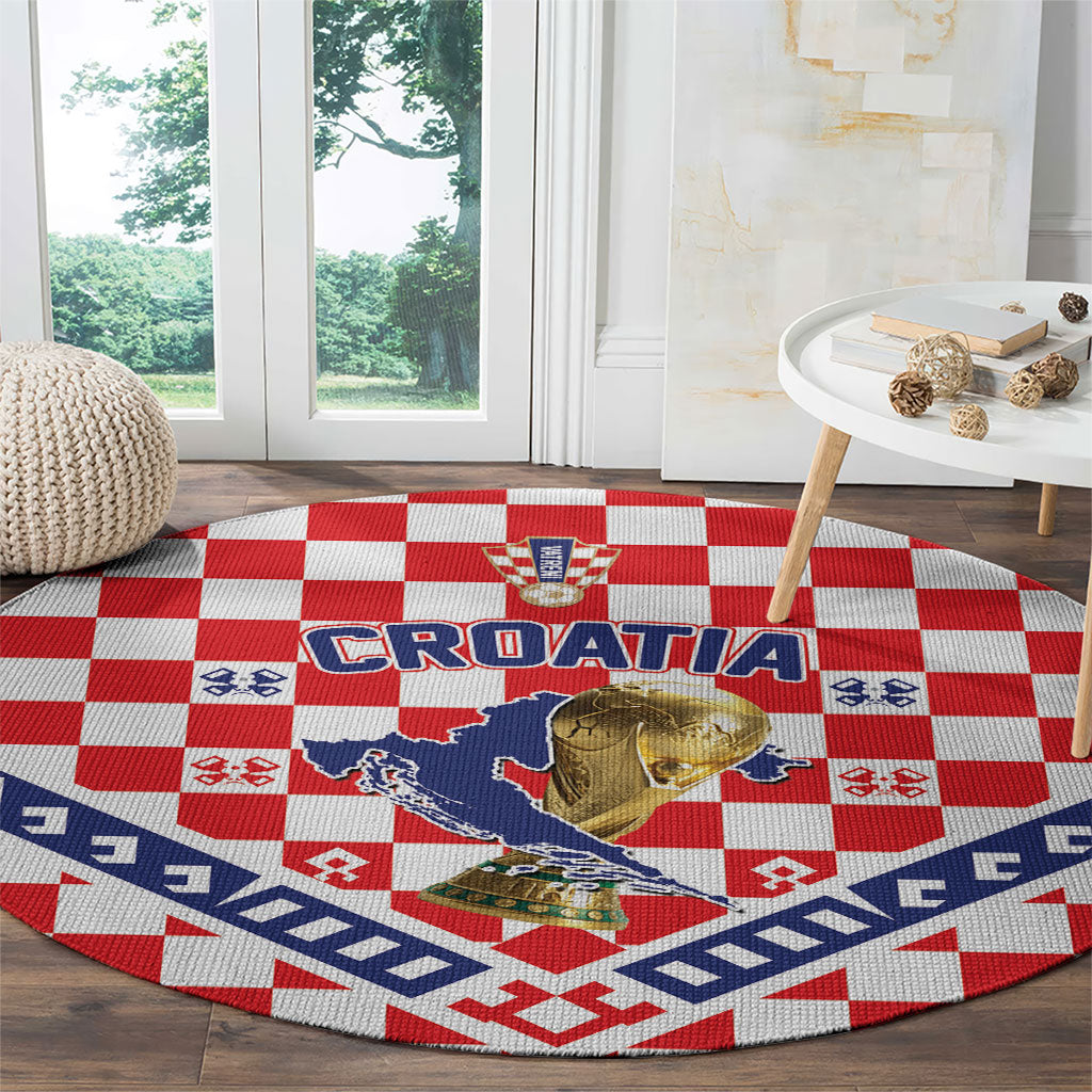 World Football Croatia Round Carpet Fearless Red Check Power