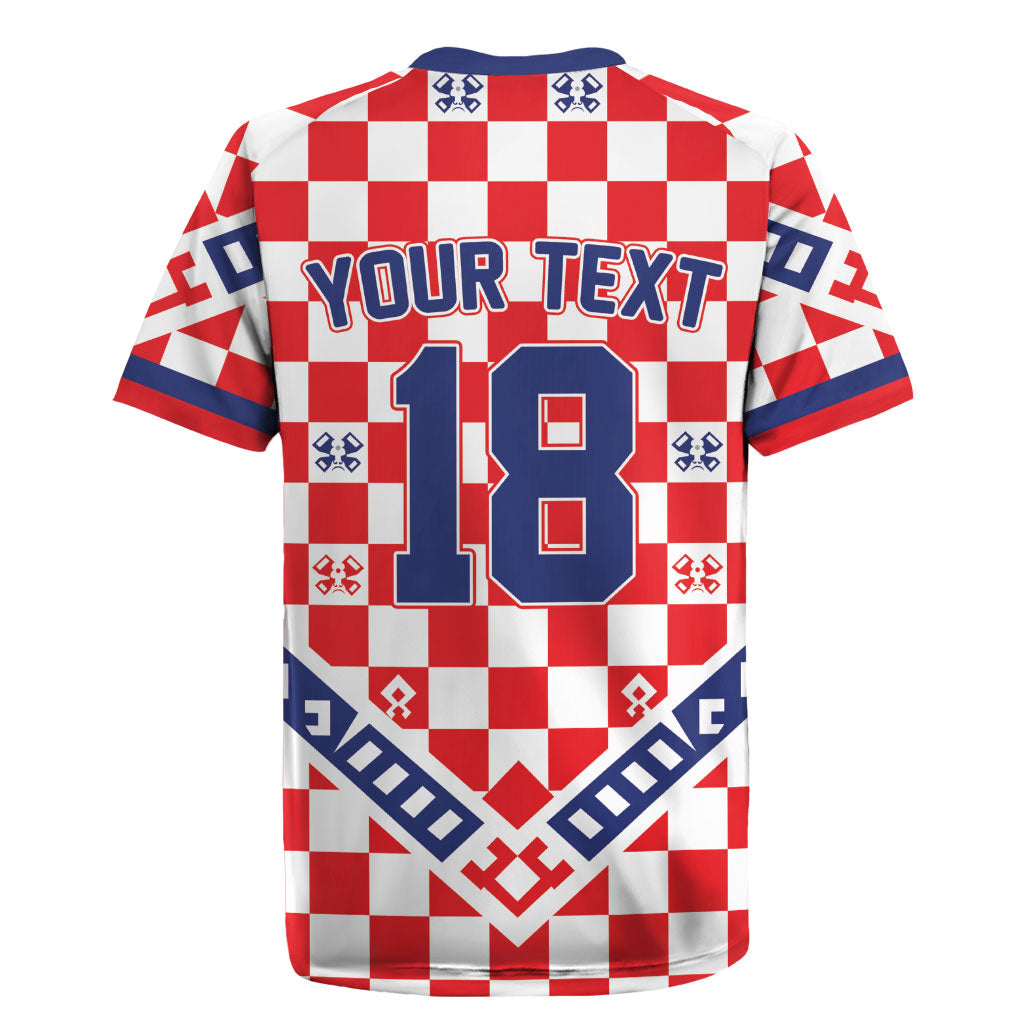Custom World Football Croatia Rugby Jersey Fearless Red Check Power