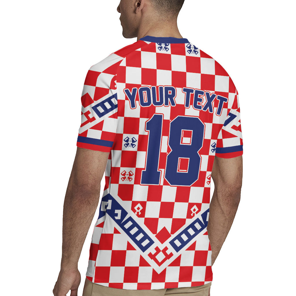 Custom World Football Croatia Rugby Jersey Fearless Red Check Power