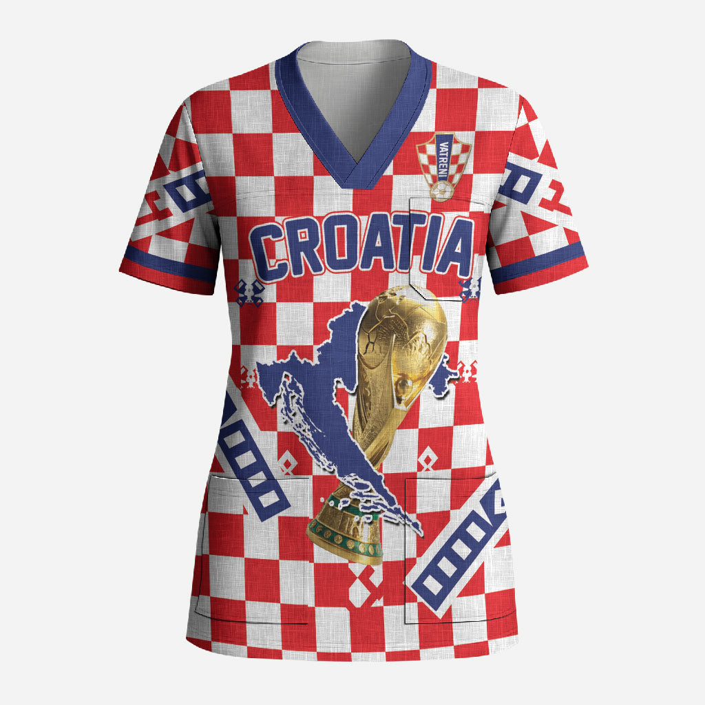 Custom World Football Croatia Scrub Top Fearless Red Check Power