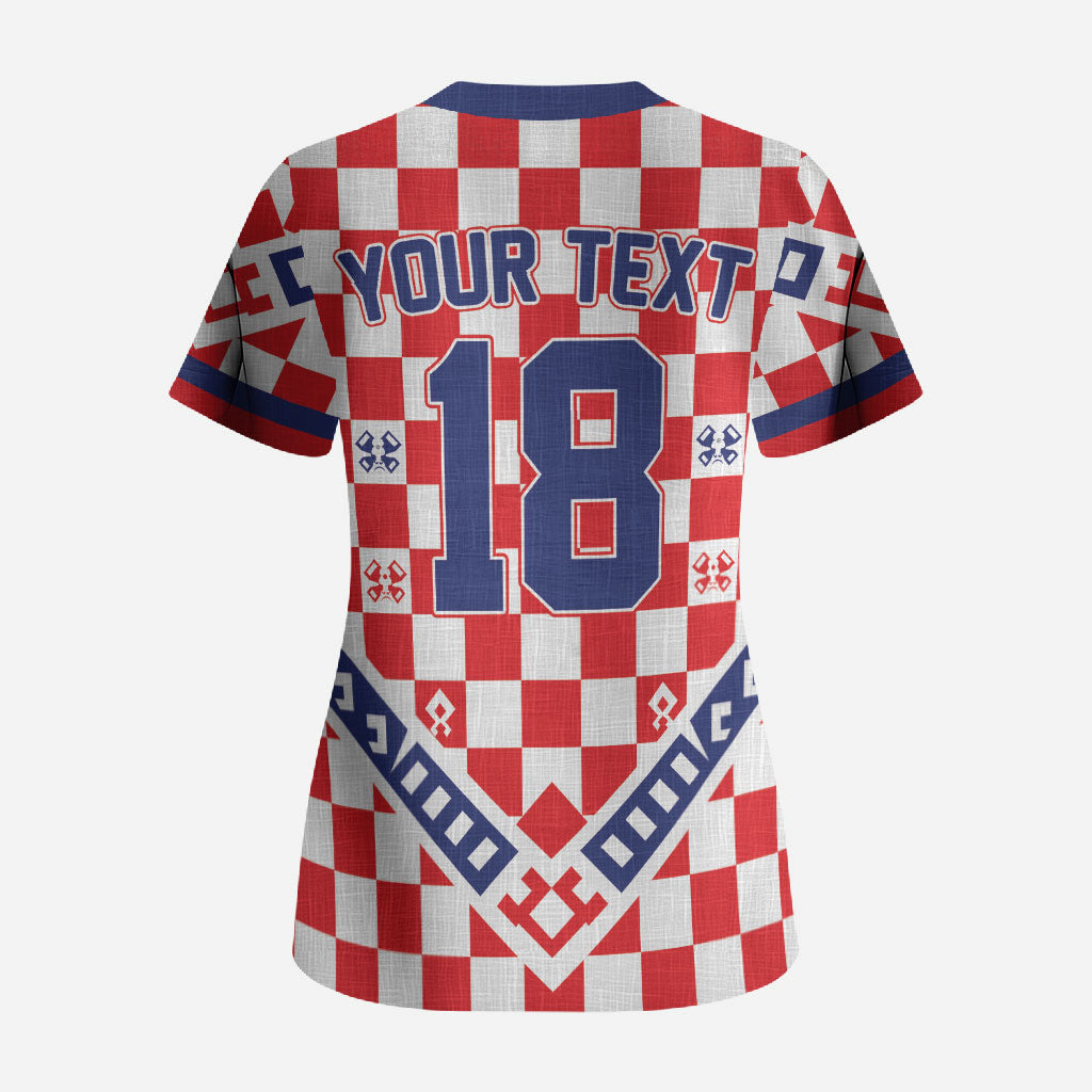 Custom World Football Croatia Scrub Top Fearless Red Check Power