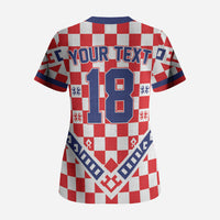 Custom World Football Croatia Scrub Top Fearless Red Check Power