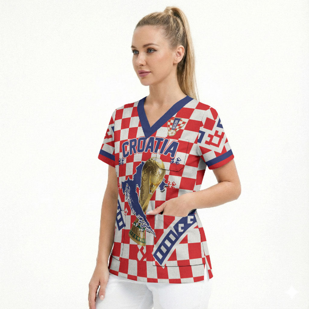 Custom World Football Croatia Scrub Top Fearless Red Check Power