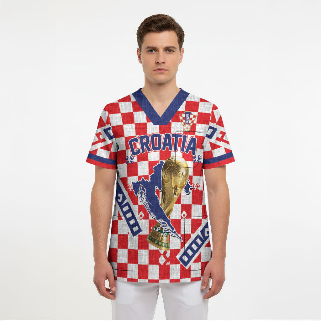 Custom World Football Croatia Scrub Top Fearless Red Check Power
