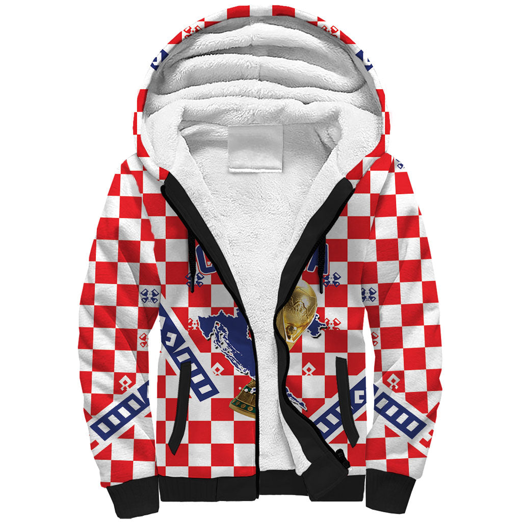 Custom World Football Croatia Sherpa Hoodie Fearless Red Check Power