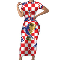 Custom World Football Croatia Short Sleeve Bodycon Dress Fearless Red Check Power