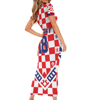Custom World Football Croatia Short Sleeve Bodycon Dress Fearless Red Check Power