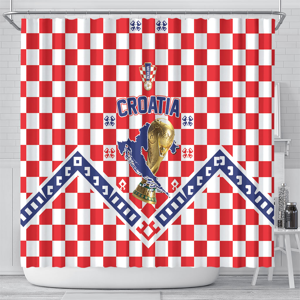 World Football Croatia Shower Curtain Fearless Red Check Power