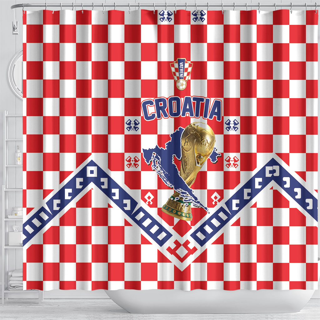 World Football Croatia Shower Curtain Fearless Red Check Power