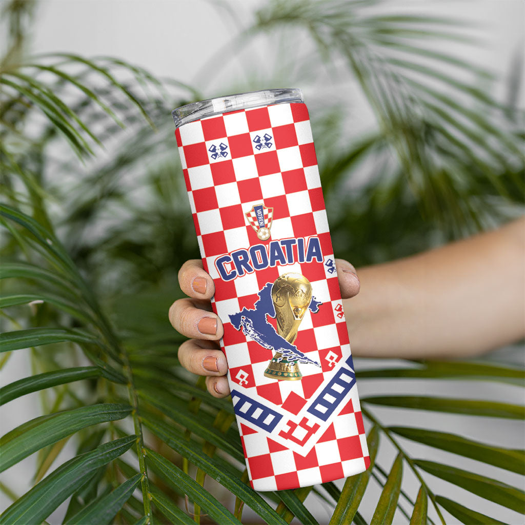Custom World Football Croatia Skinny Tumbler Fearless Red Check Power