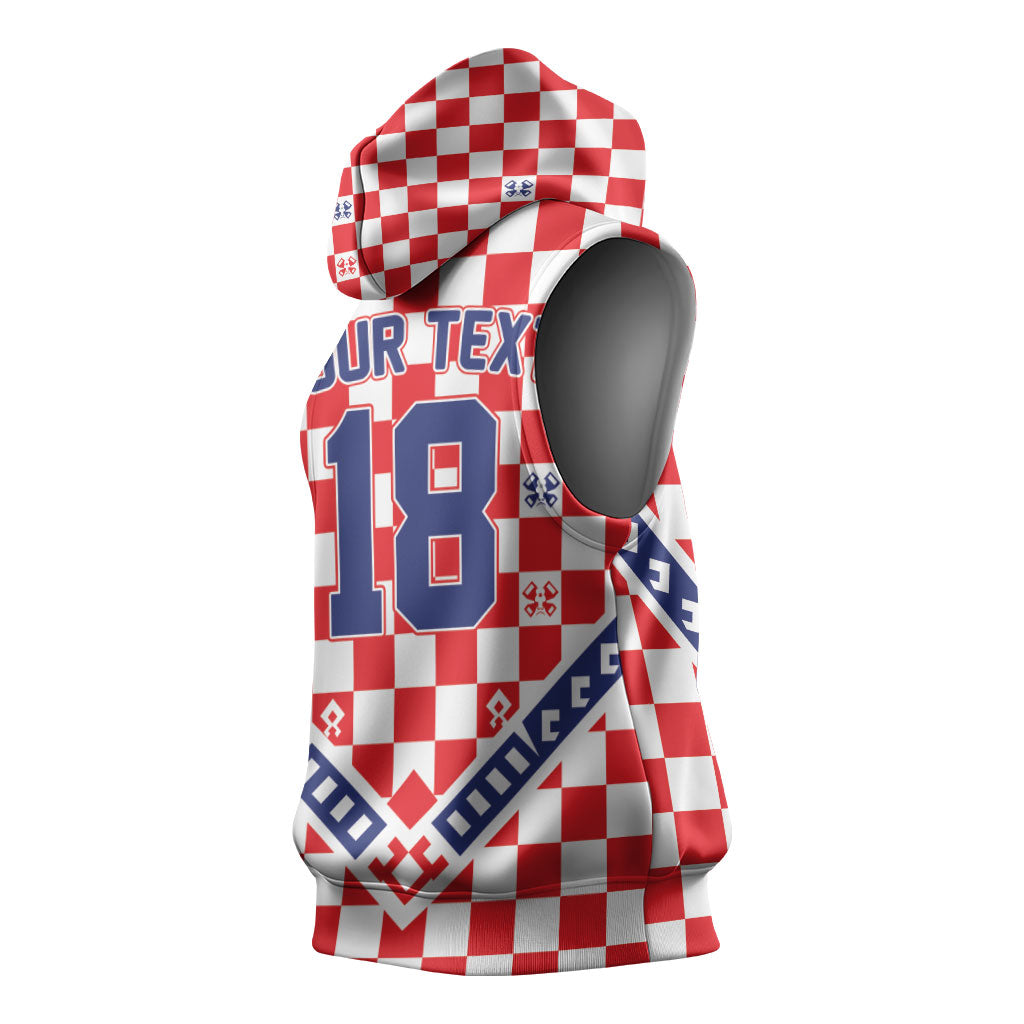 Custom World Football Croatia Sleeveless Hoodie Fearless Red Check Power