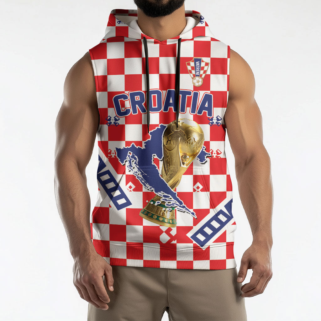 Custom World Football Croatia Sleeveless Hoodie Fearless Red Check Power