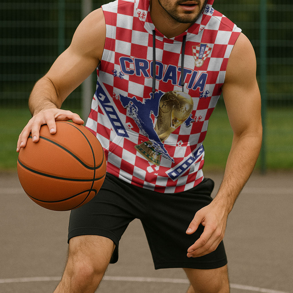 Custom World Football Croatia Sleeveless Hoodie Fearless Red Check Power