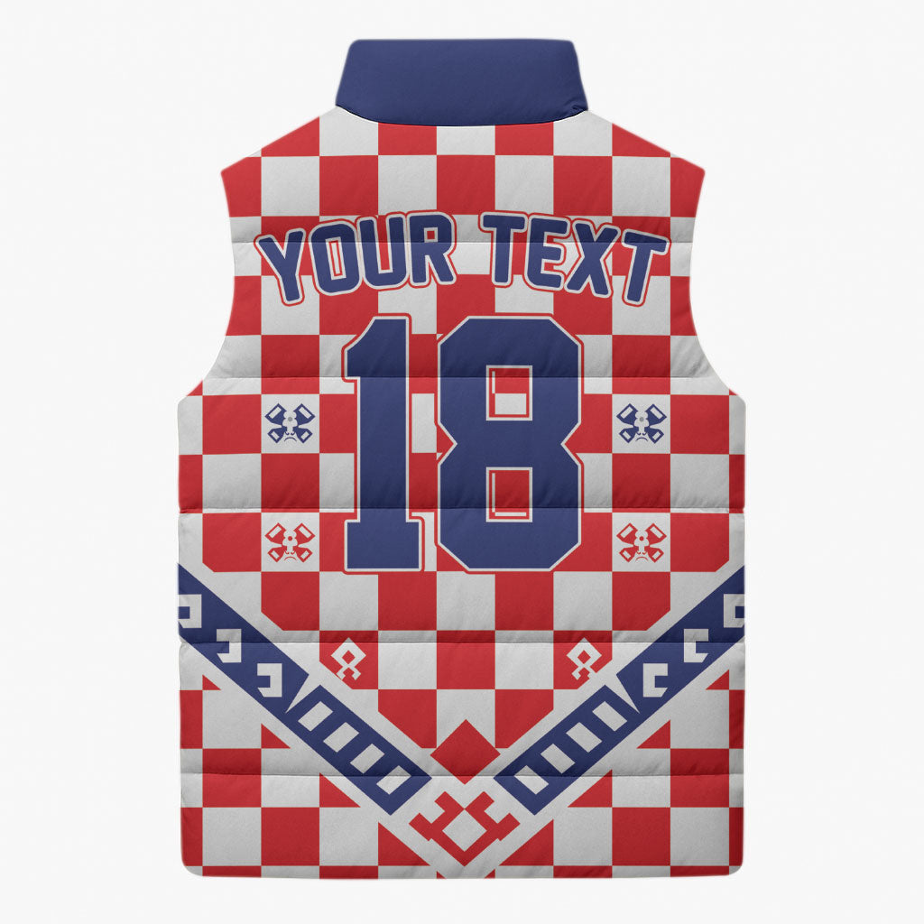 Custom World Football Croatia Sleeveless Puffer Jacket Fearless Red Check Power