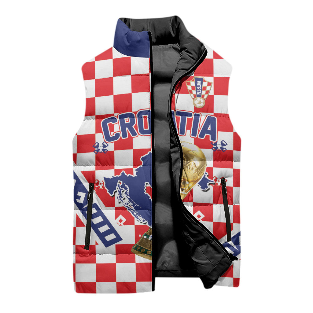 Custom World Football Croatia Sleeveless Puffer Jacket Fearless Red Check Power