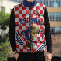 Custom World Football Croatia Sleeveless Puffer Jacket Fearless Red Check Power