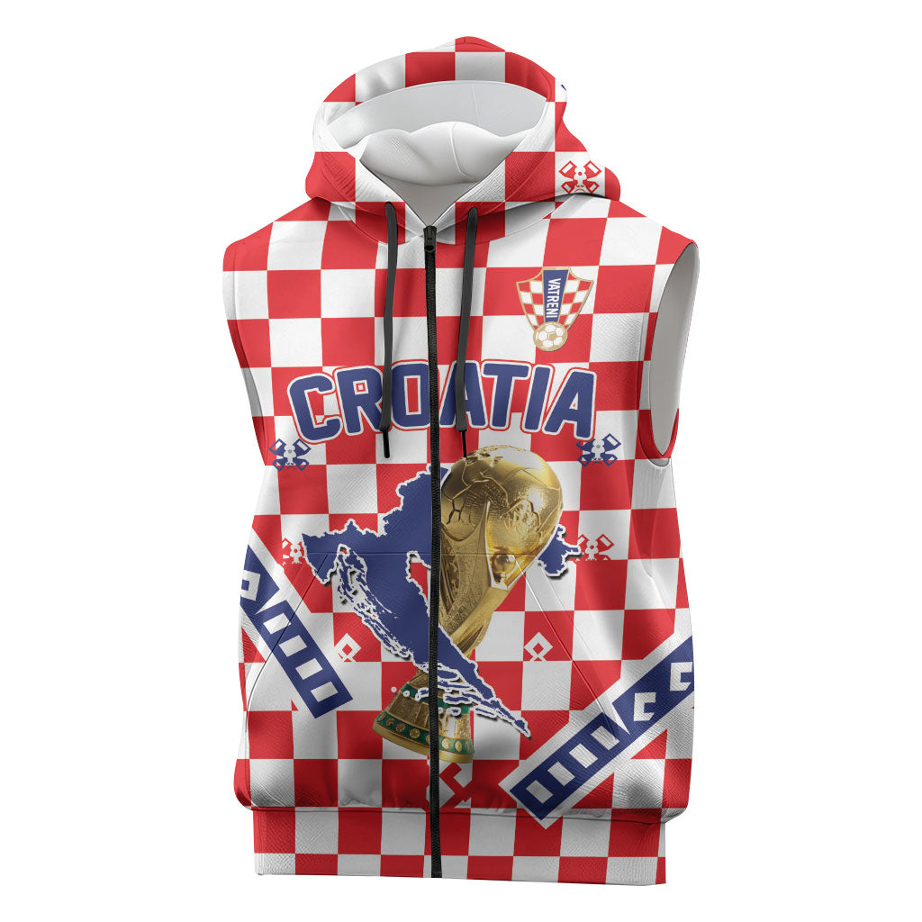 Custom World Football Croatia Sleeveless Zip Hoodie Fearless Red Check Power