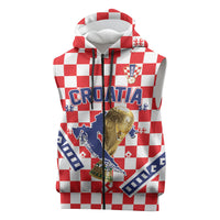 Custom World Football Croatia Sleeveless Zip Hoodie Fearless Red Check Power