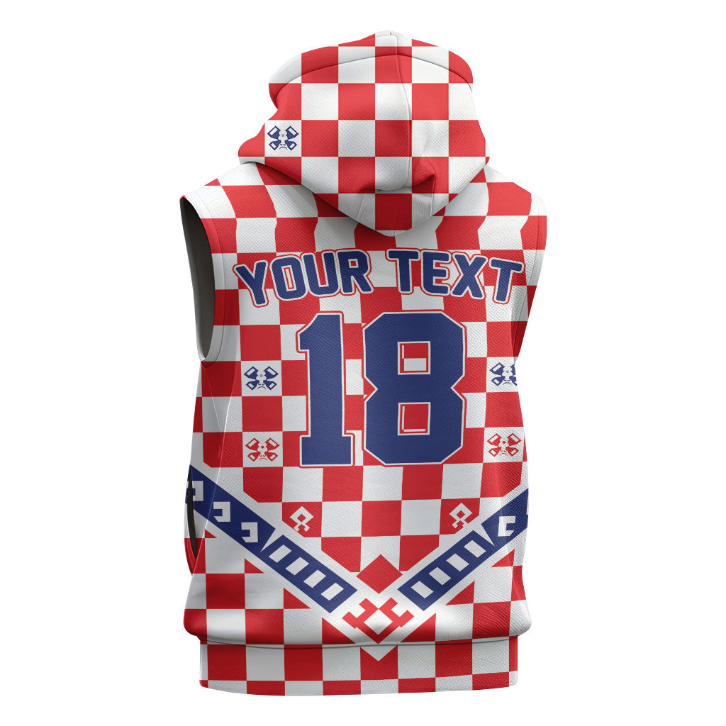 Custom World Football Croatia Sleeveless Zip Hoodie Fearless Red Check Power