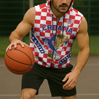 Custom World Football Croatia Sleeveless Zip Hoodie Fearless Red Check Power