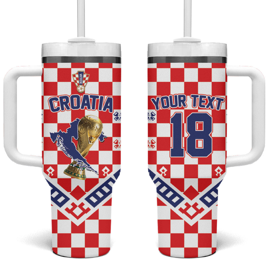 Custom World Football Croatia Tumbler With Handle Fearless Red Check Power