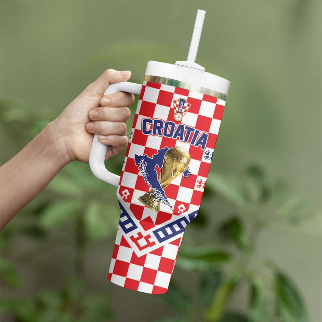 Custom World Football Croatia Tumbler With Handle Fearless Red Check Power