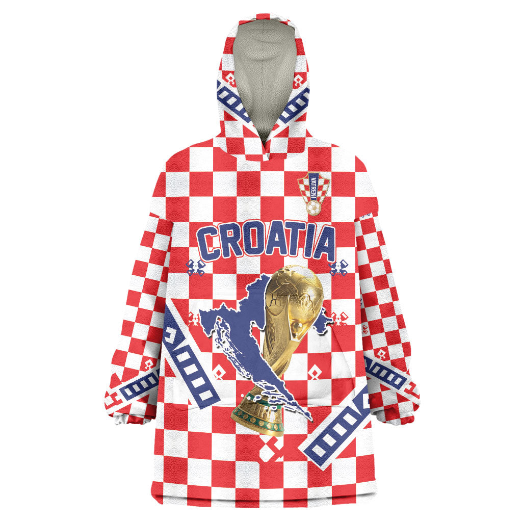 Custom World Football Croatia Wearable Blanket Hoodie Fearless Red Check Power