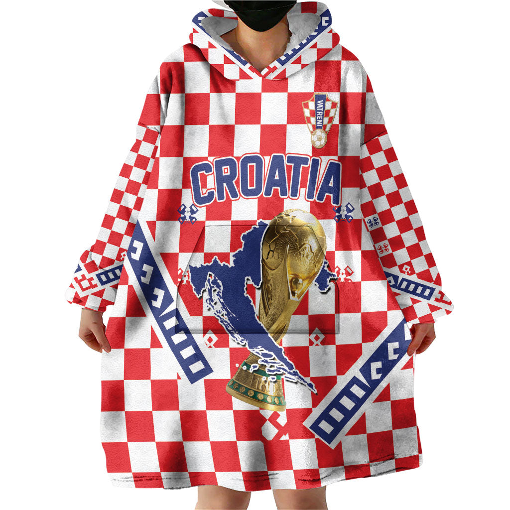 Custom World Football Croatia Wearable Blanket Hoodie Fearless Red Check Power