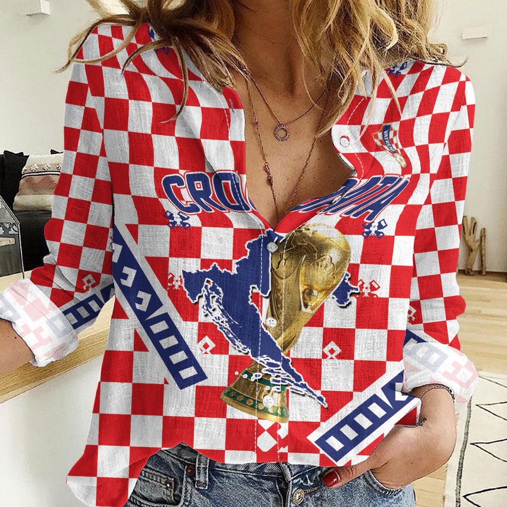 Custom World Football Croatia Women Casual Shirt Fearless Red Check Power