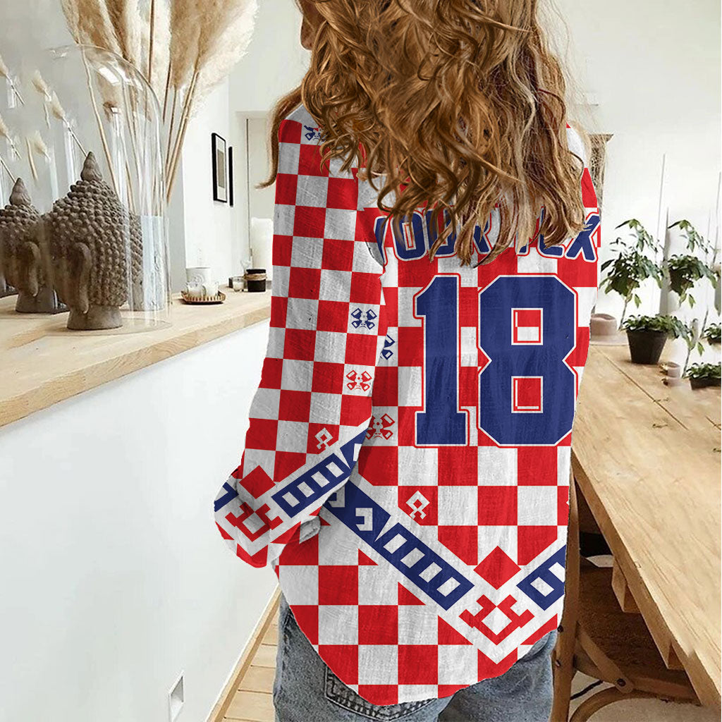 Custom World Football Croatia Women Casual Shirt Fearless Red Check Power