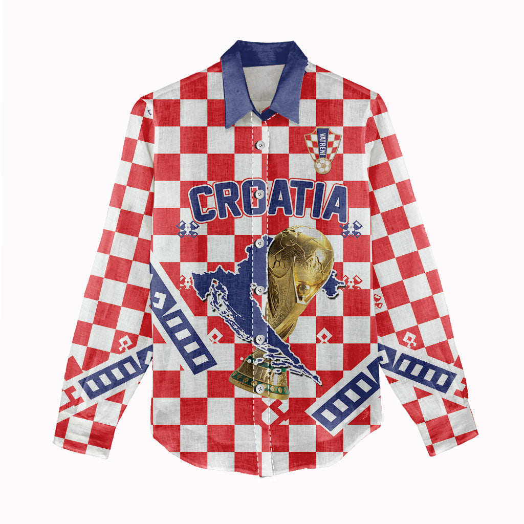 Custom World Football Croatia Women Casual Shirt Fearless Red Check Power