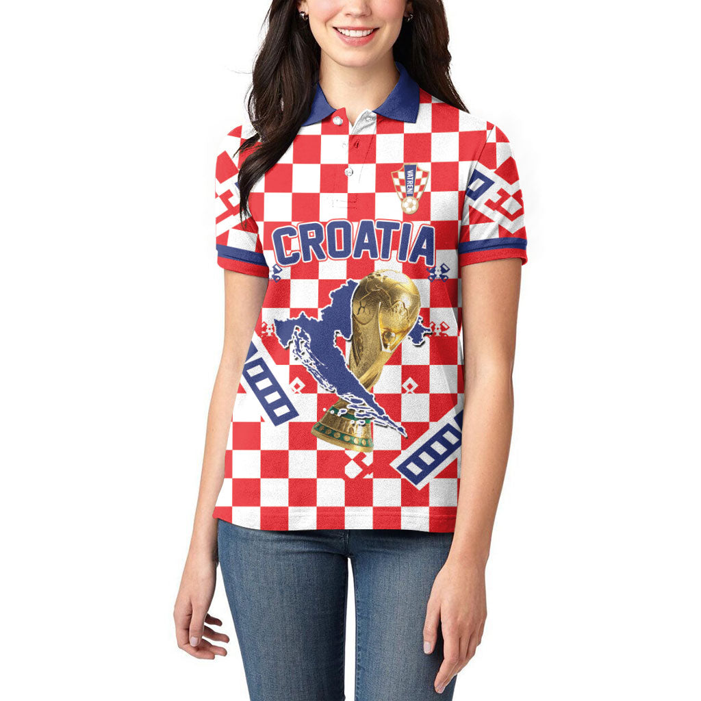Custom World Football Croatia Women Polo Shirt Fearless Red Check Power