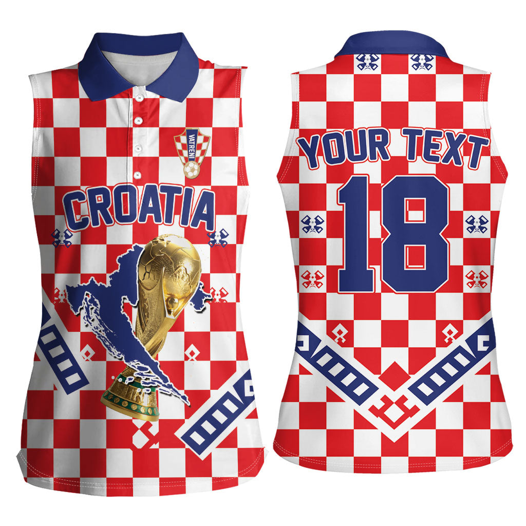 Custom World Football Croatia Women Sleeveless Polo Shirt Fearless Red Check Power